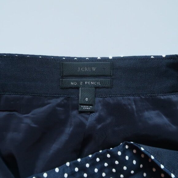 J.Crew No. 2 Pencil Skirt Navy Blue & White Polka Dot Classic Office Work Size 6 - Picture 4 of 8